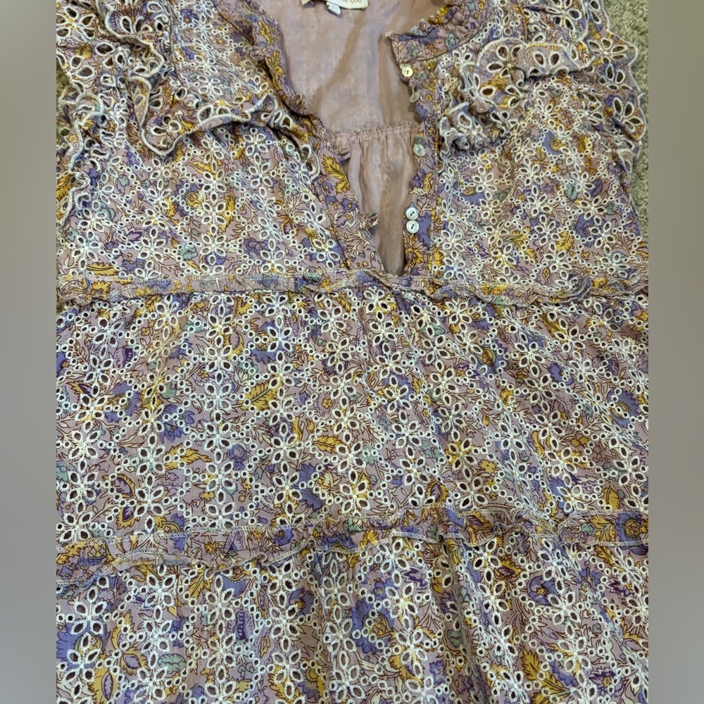 House Of Harlow Eyelet Ruffle Mini Dress Small Lavender Floral - Picture 3 of 5